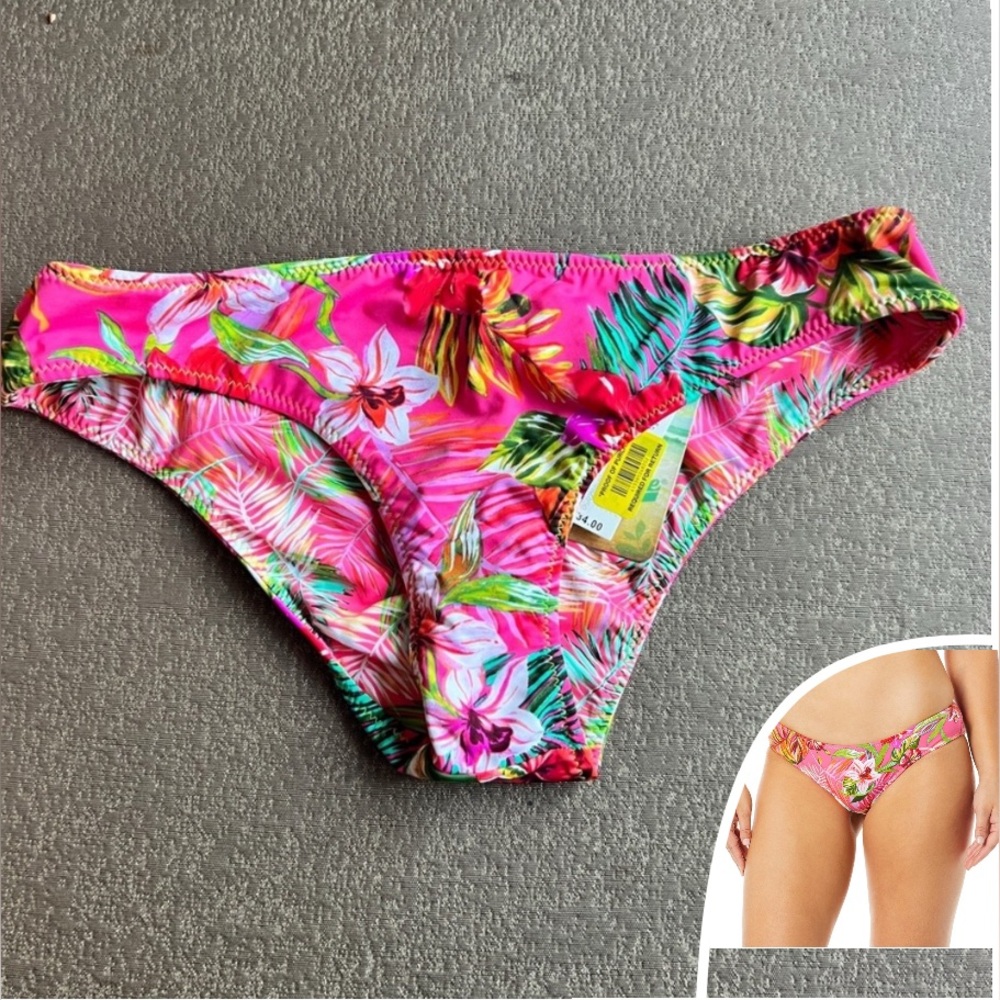 Hobie Womens Floral Bikini Swim Bottom Reversible Size Large L Style HS9A793